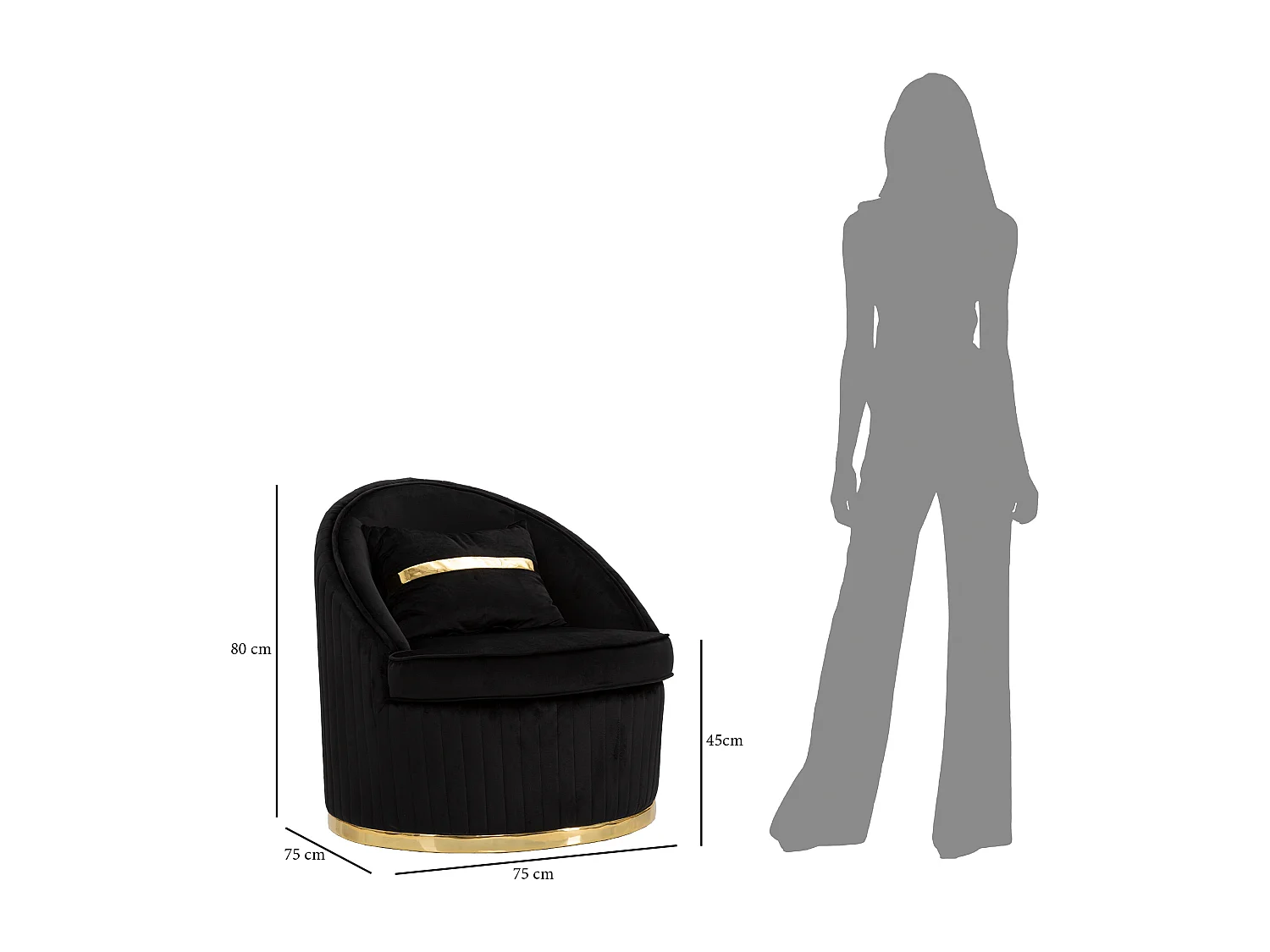 Fauteuil en tissu noir et doré Ø cm 75x80