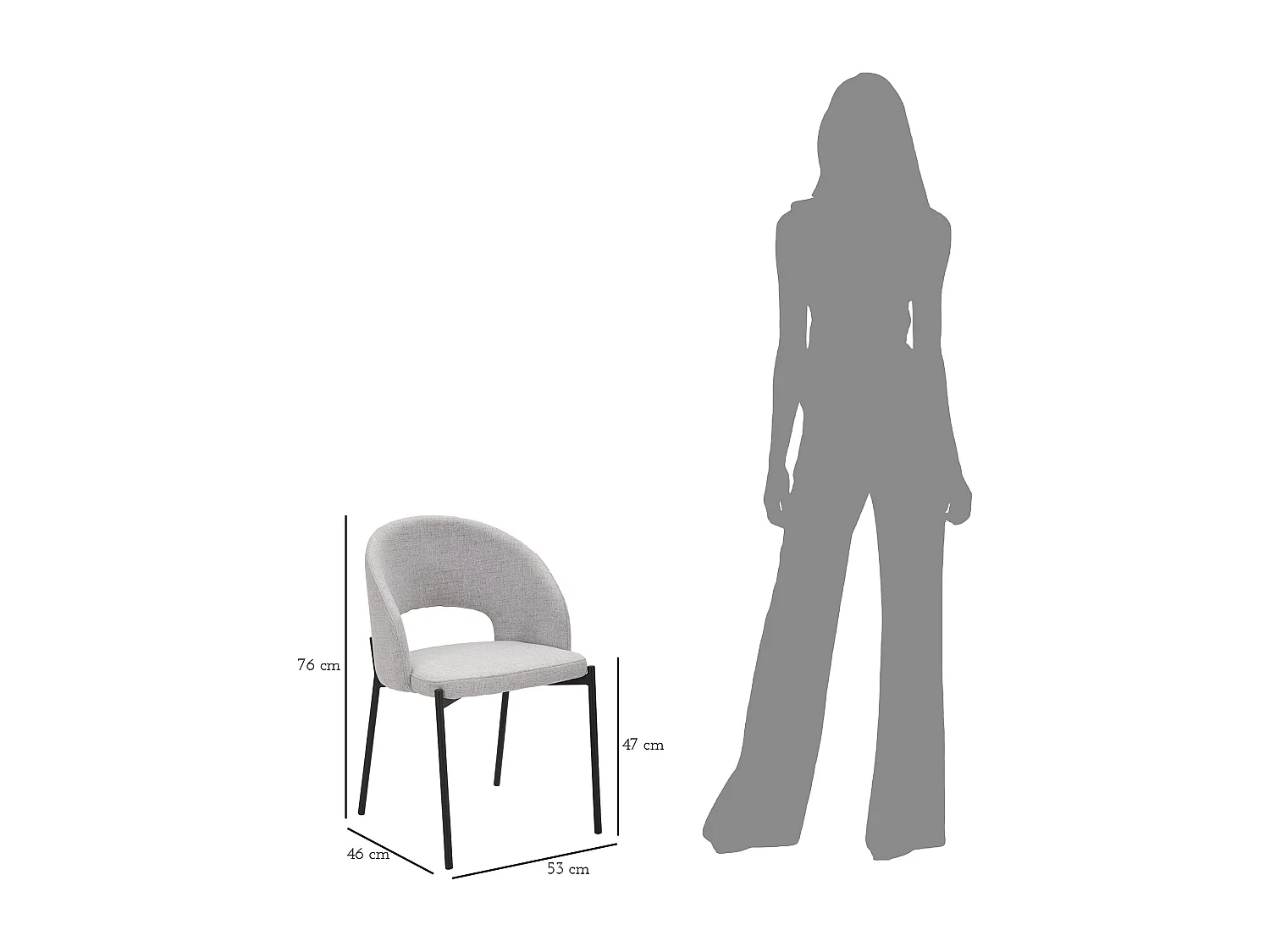 Set di 2 sedie in tessuto grigie e gambe in metallo cm 51x53x80