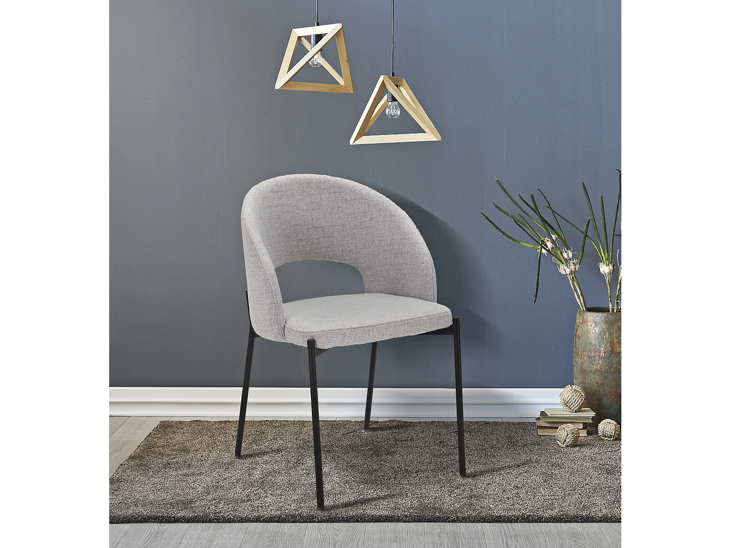 Set di 2 sedie in tessuto grigie e gambe in metallo cm 51x53x80