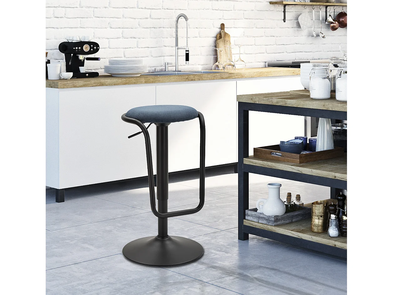 Tabouret de Bar Réglable en Tissu "Destiny" 61-83cm Noir & Bleu