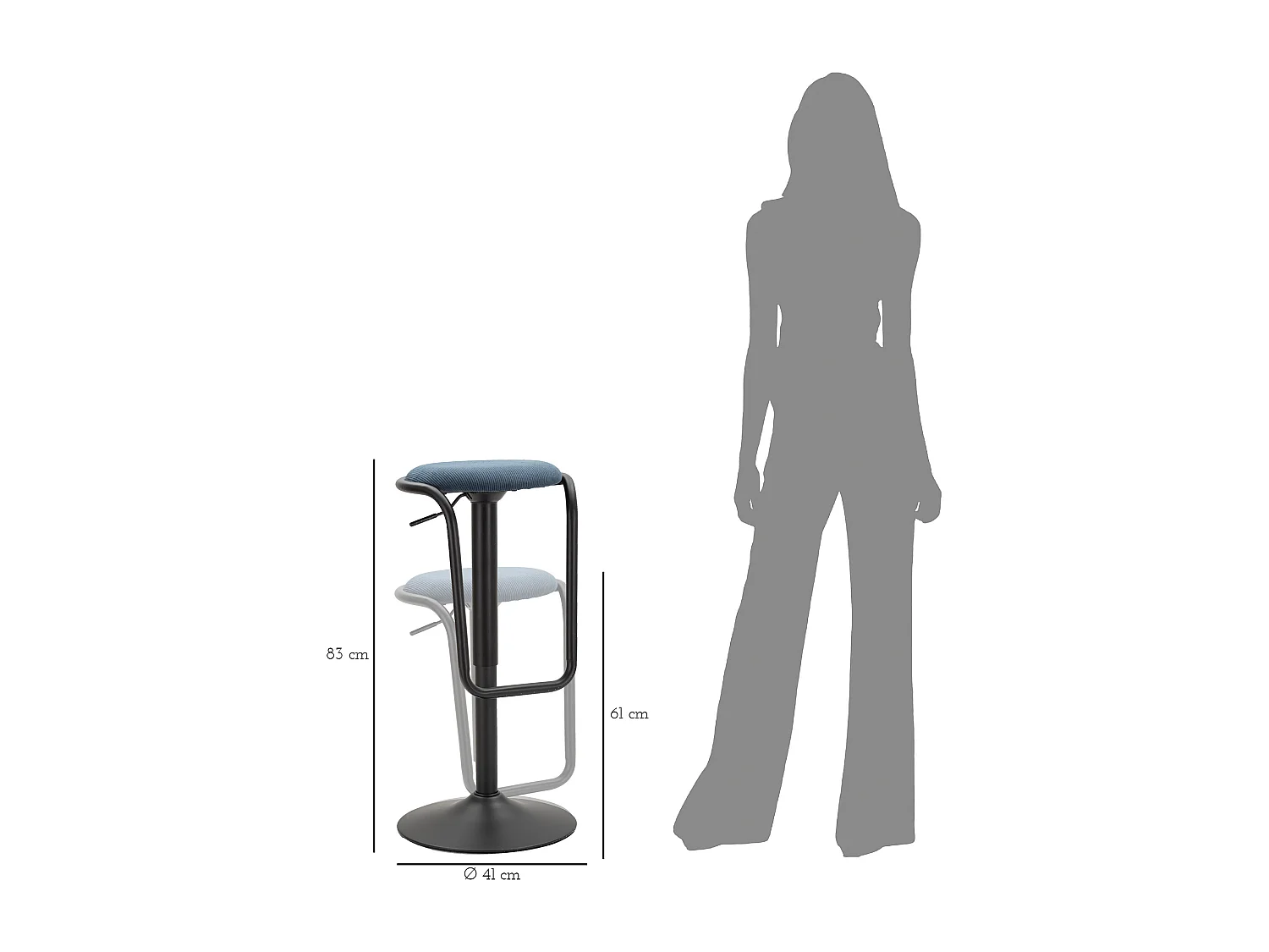 Tabouret de Bar Réglable en Tissu "Destiny" 61-83cm Noir & Bleu