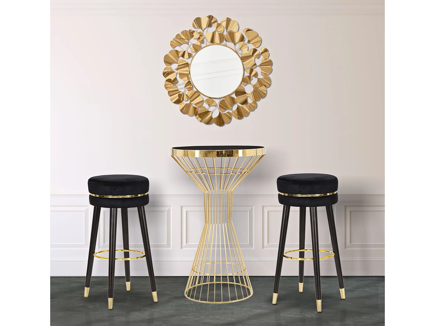 Tabouret de Bar Design "Paris" 74cm Noir & Or