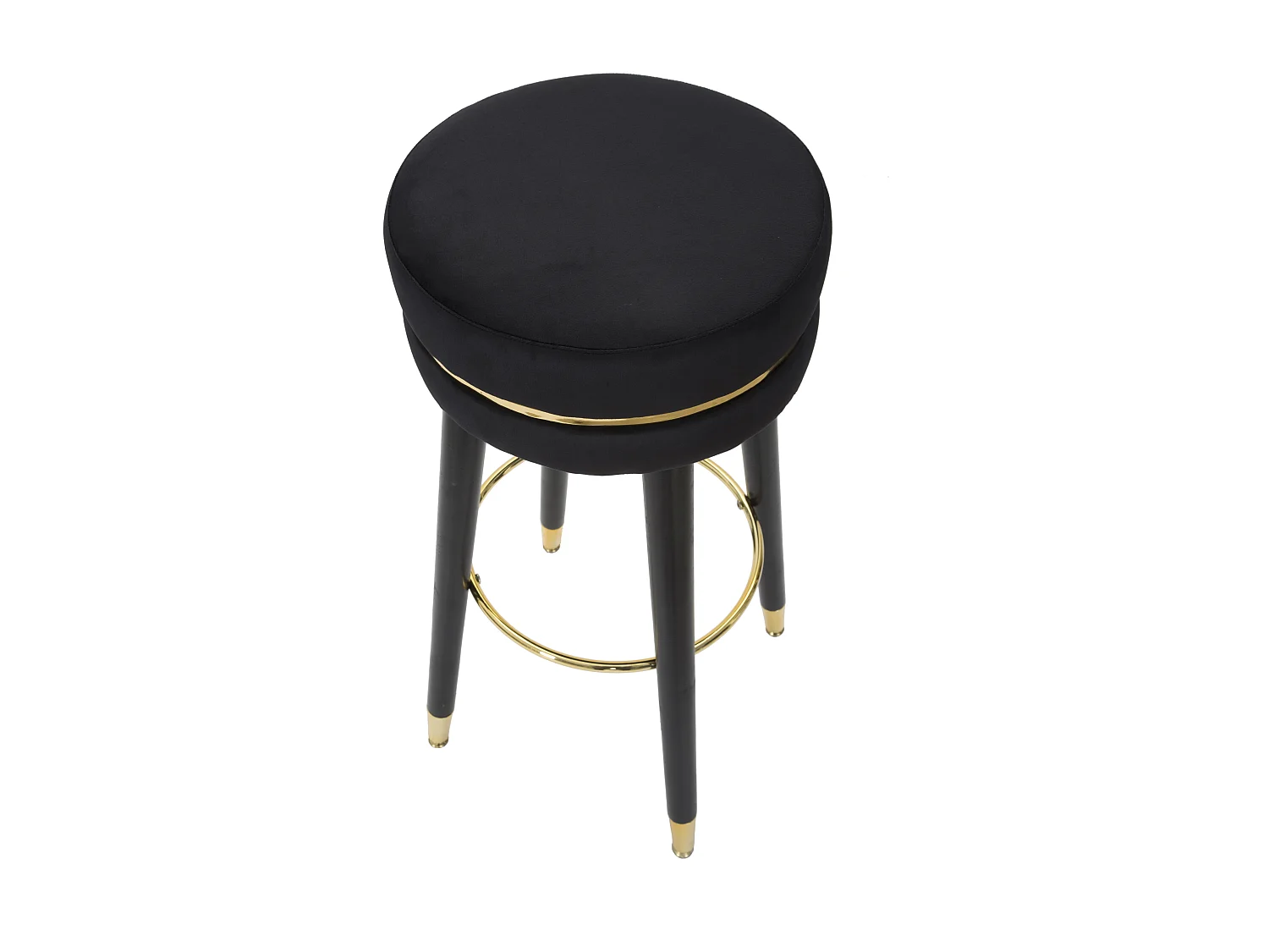 Sgabello bar rotondo in tessuto nero con gambe in legno Ø cm 35x74