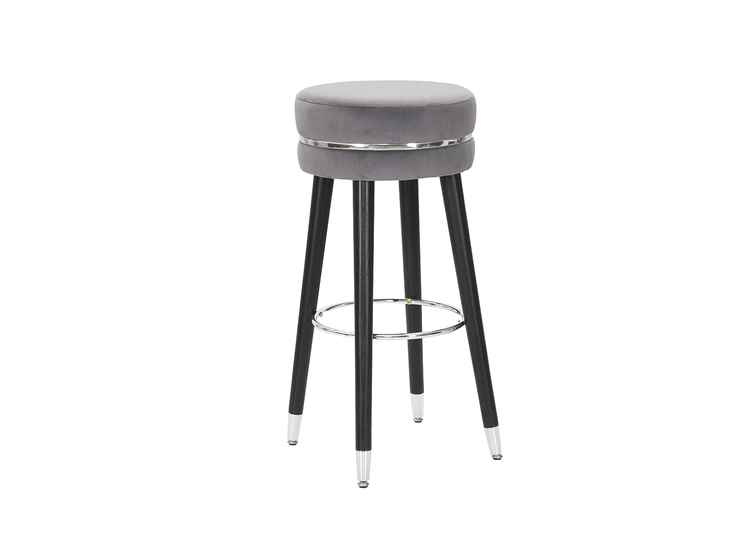Sgabello bar rotondo in tessuto grigio con gambe in legno Ø cm 35x74