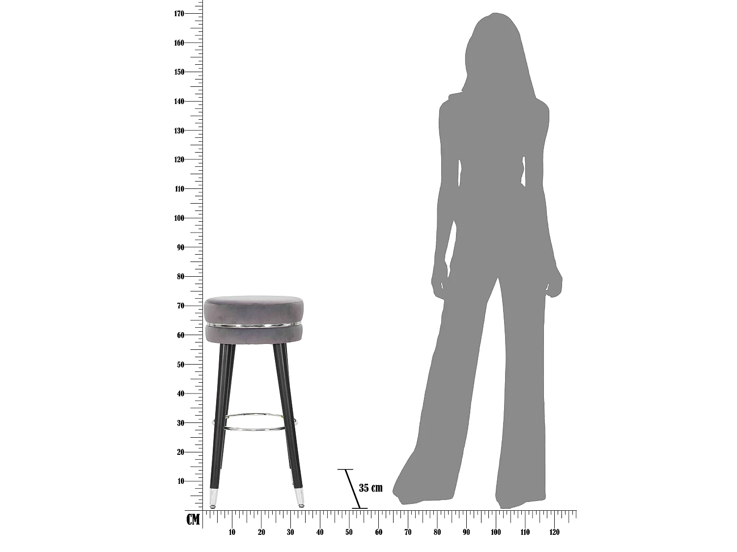 Tabouret de Bar Design "Paris" 74cm Gris & Argent