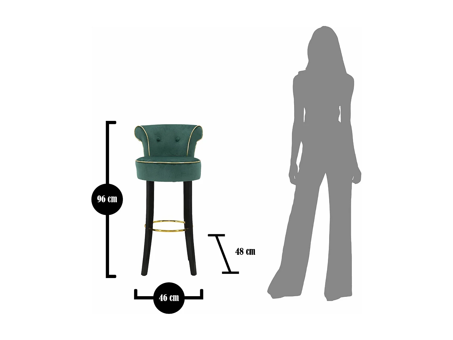 Tabouret de Bar en Velours "Luxy" 96cm Vert