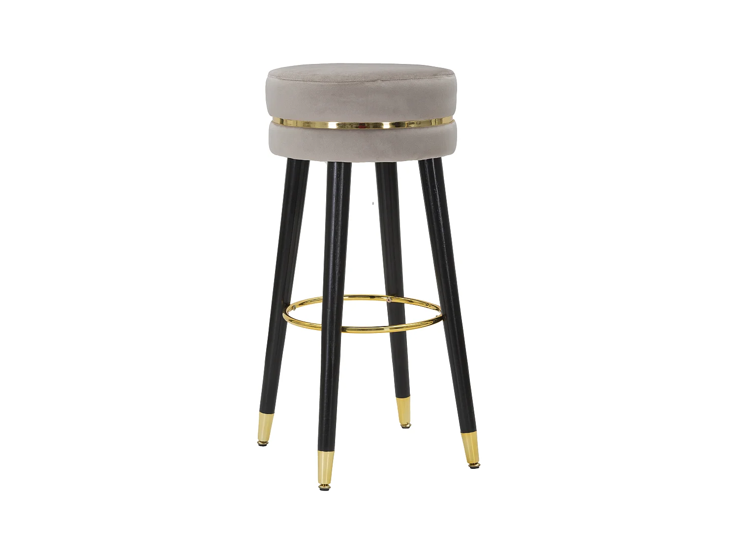 Sgabello bar rotondo in tessuto grigio con gambe in legno Ø cm 35x74
