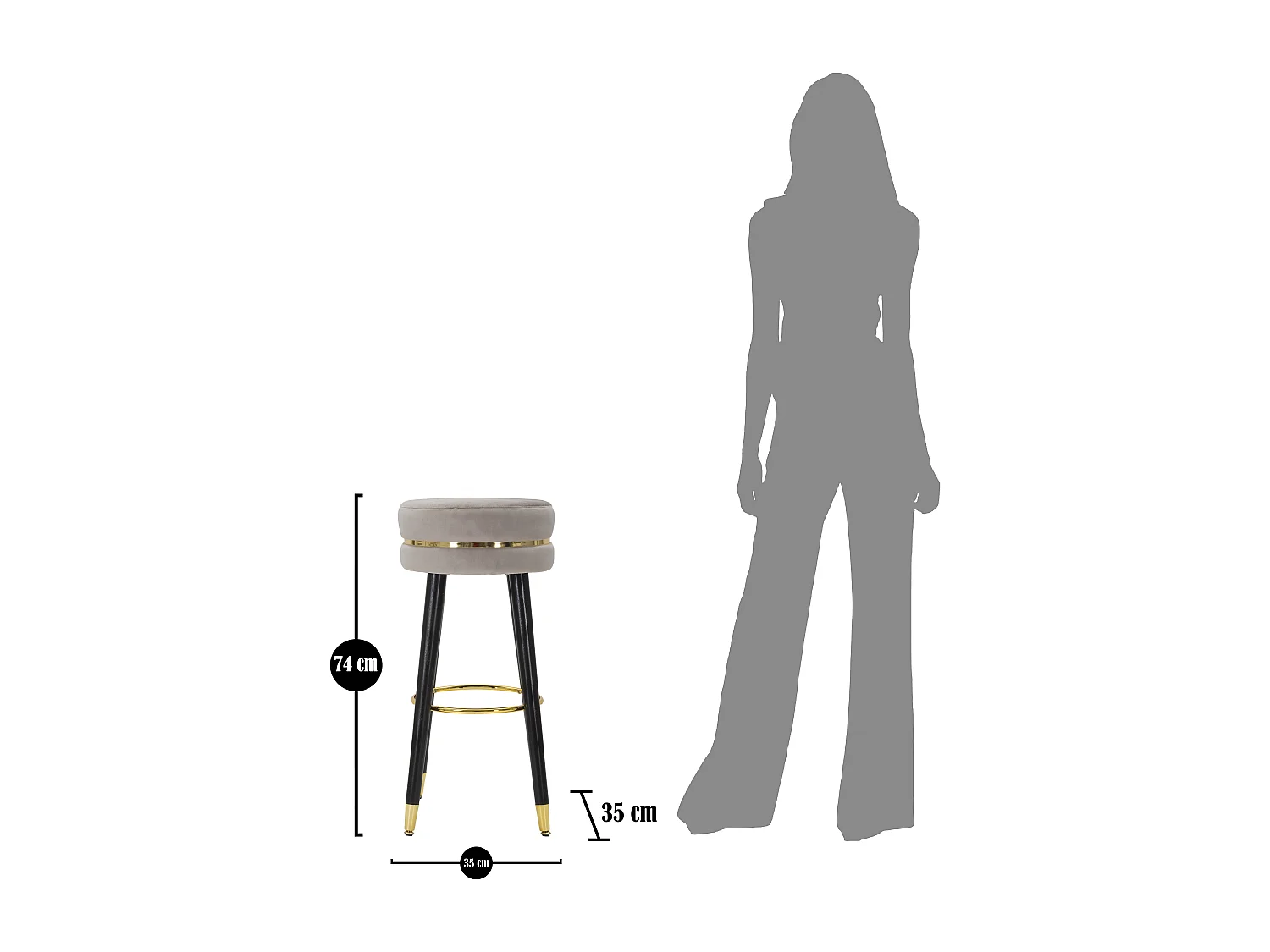 Tabouret de Bar Design "Paris" 74cm Gris & Or