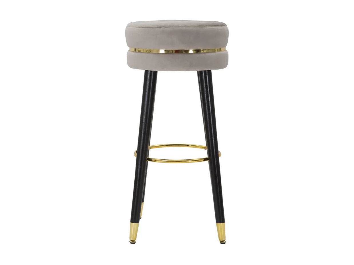 Sgabello bar rotondo in tessuto grigio con gambe in legno Ø cm 35x74