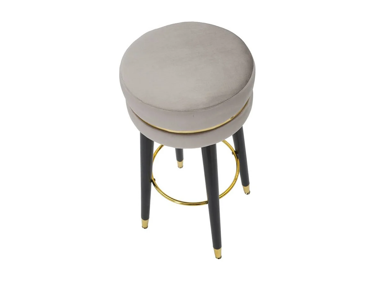 Sgabello bar rotondo in tessuto grigio con gambe in legno Ø cm 35x74