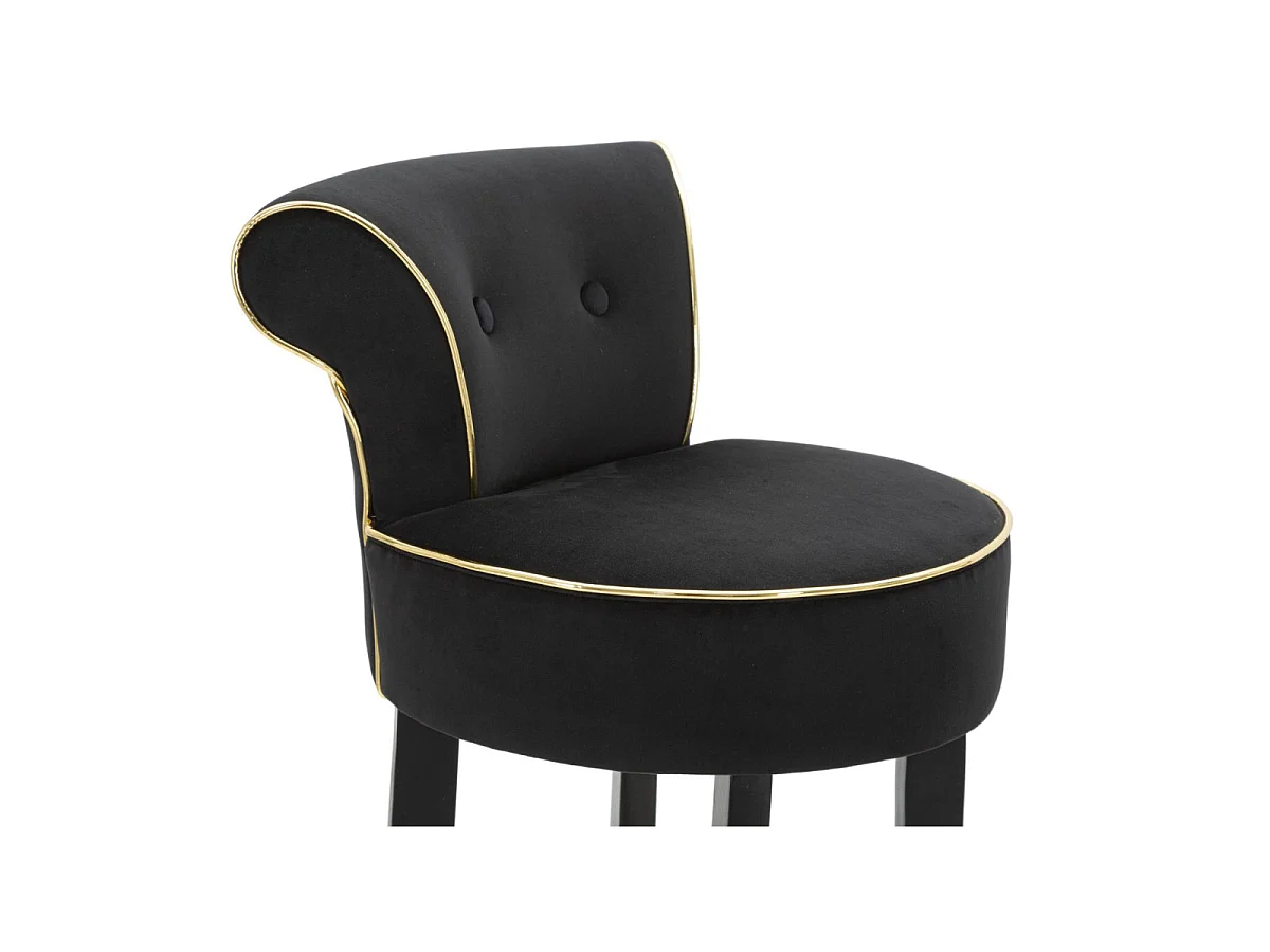 Taburete de bar Luxy de terciopelo sintético negro - 46x48x96 cm - Respaldo cómodo y reposapiés de metal dorado - Diseño glamuroso esencial