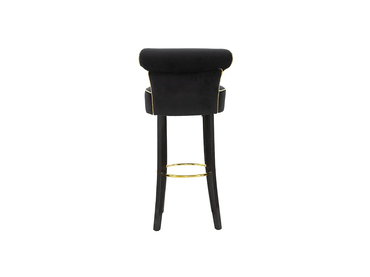 Taburete de bar Luxy de terciopelo sintético negro - 46x48x96 cm - Respaldo cómodo y reposapiés de metal dorado - Diseño glamuroso esencial