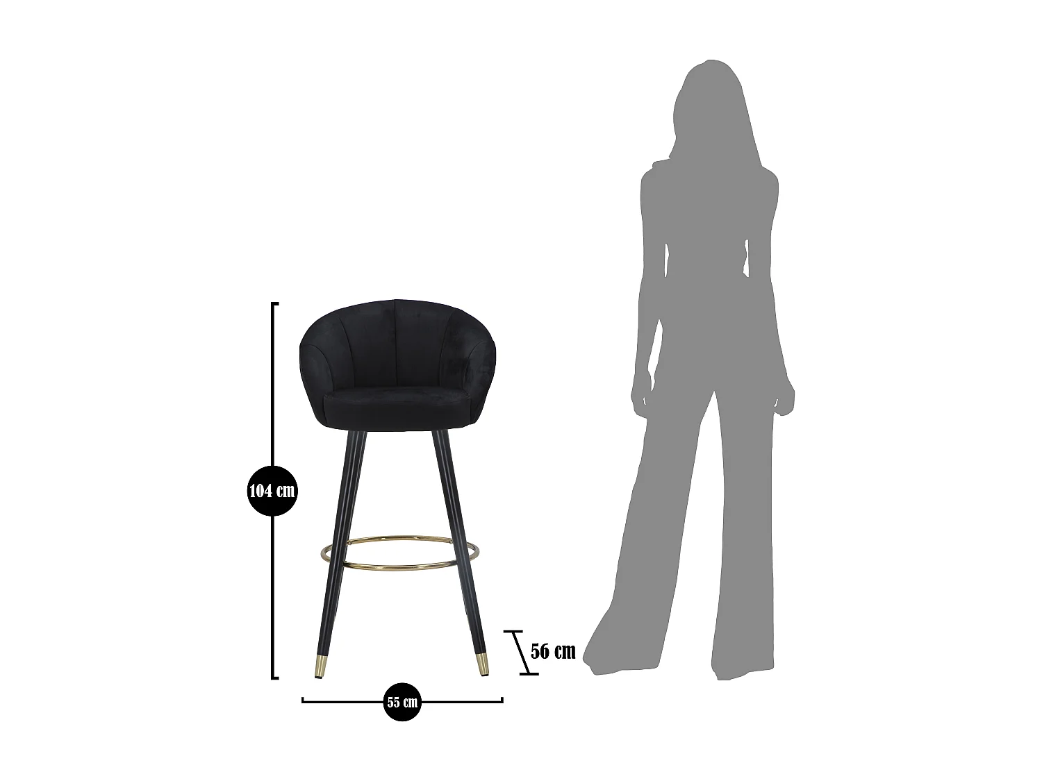 Tabouret de Bar Design "Prague" 104cm Noir