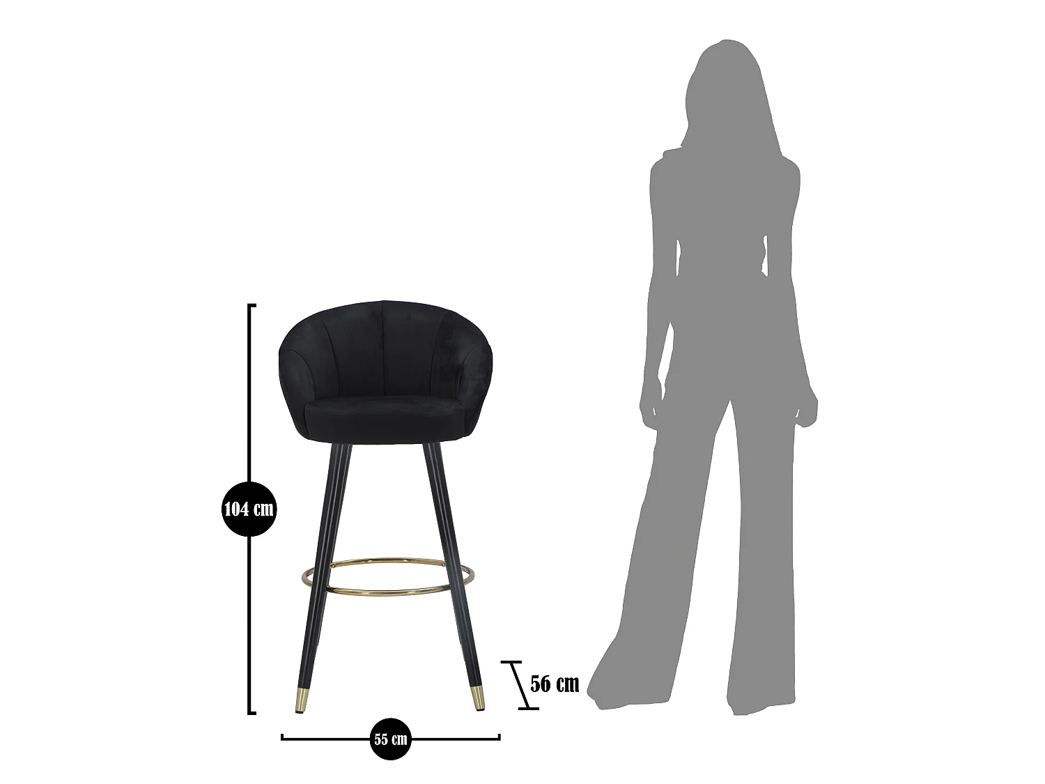 Tabouret de Bar Design "Prague" 104cm Noir