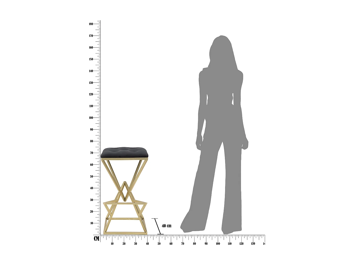 Tabouret de Bar Design "Pyramid" 75cm Noir & Or