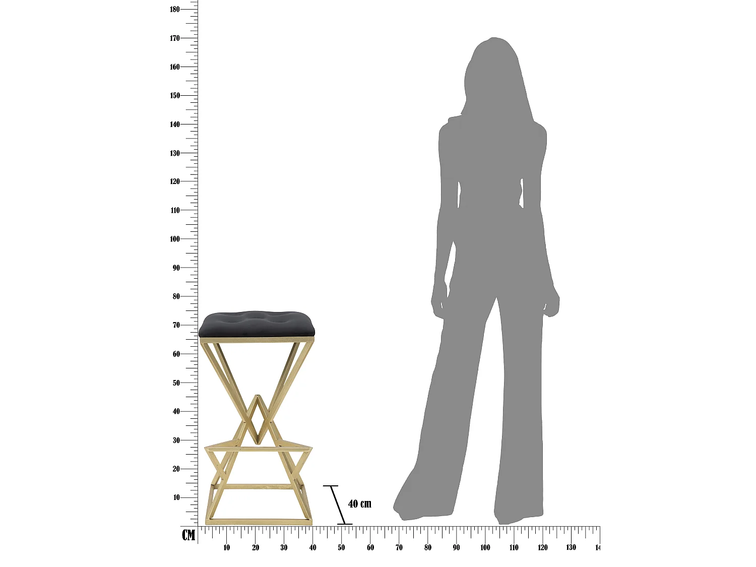 Tabouret de Bar Design "Pyramid" 75cm Noir & Or