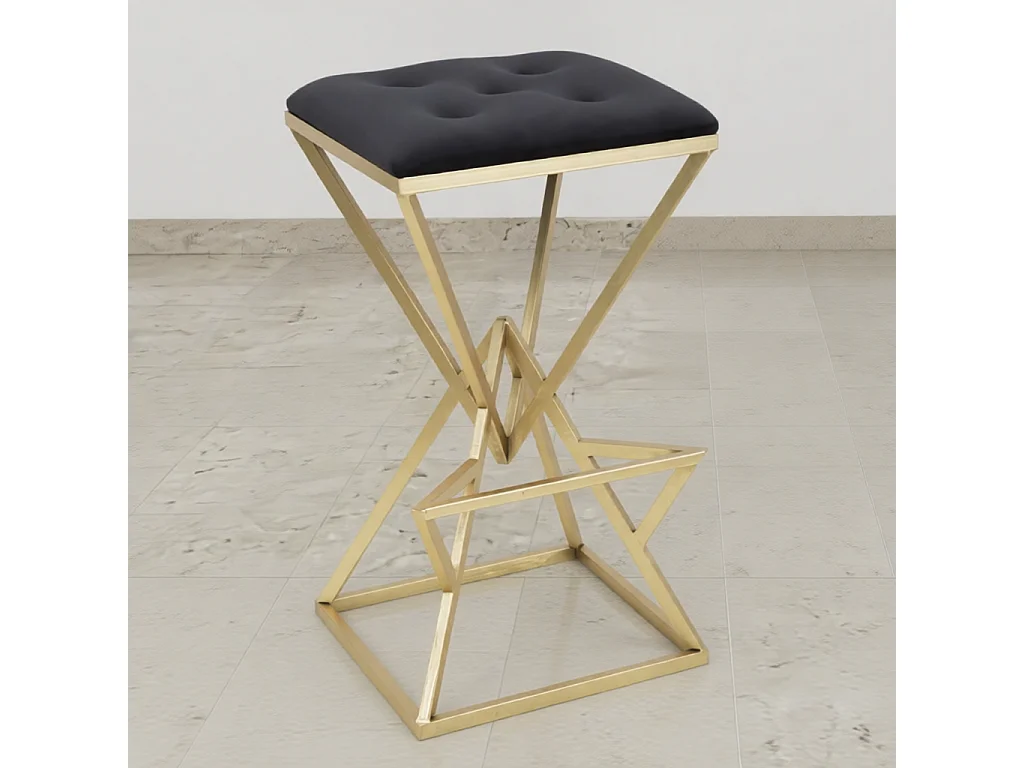 Tabouret de Bar Design "Pyramid" 75cm Noir & Or