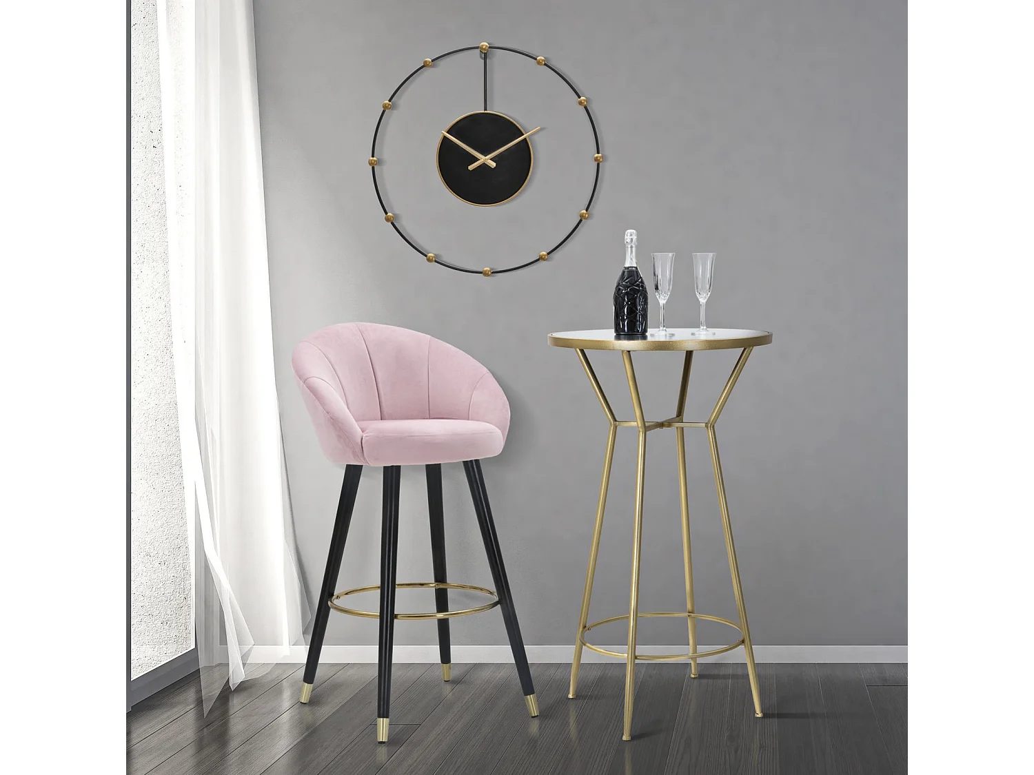 Tabouret de Bar Design "Prague" 104cm Rose