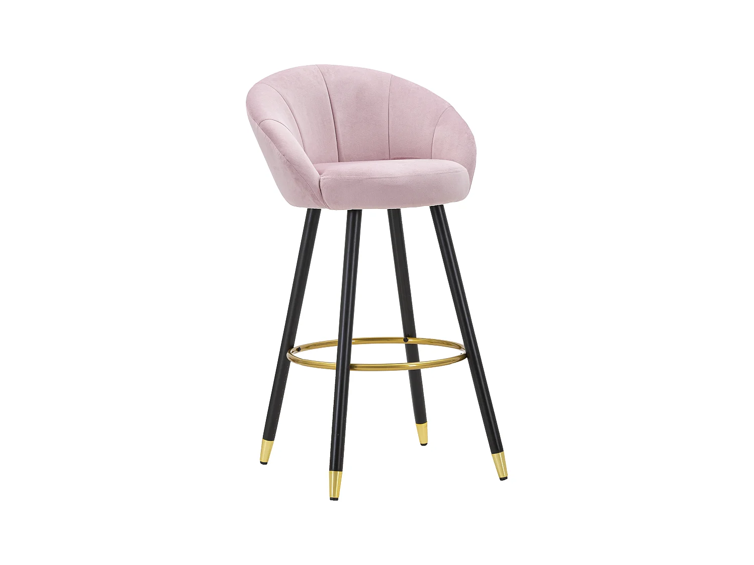 Tabouret de Bar Prague en Velours Rose, Pieds en Bois et Métal Doré - 55x56x104 cm, Design Élégant et Raffiné