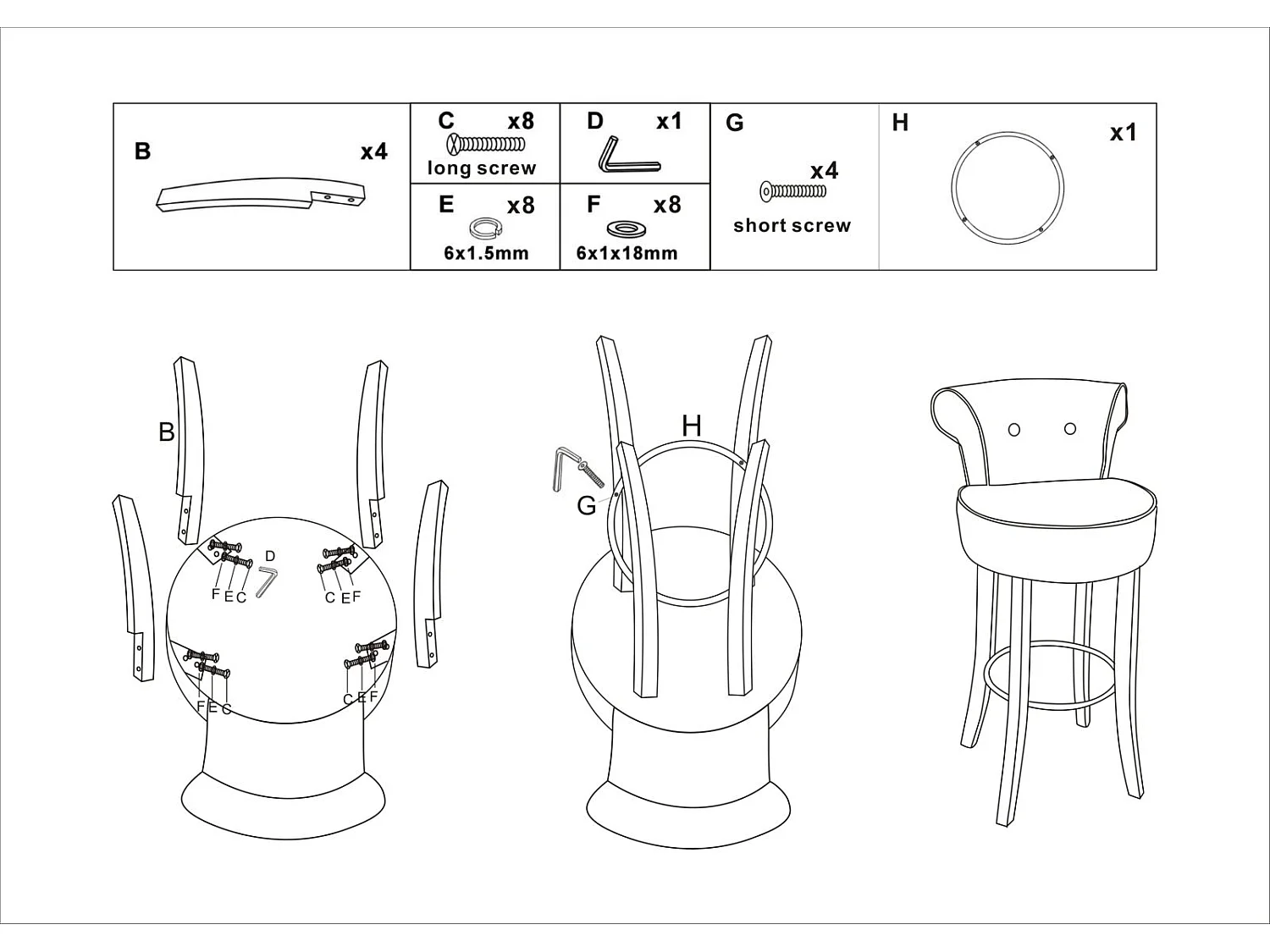 Tabouret de Bar en Velours "Luxy" 96cm Crème