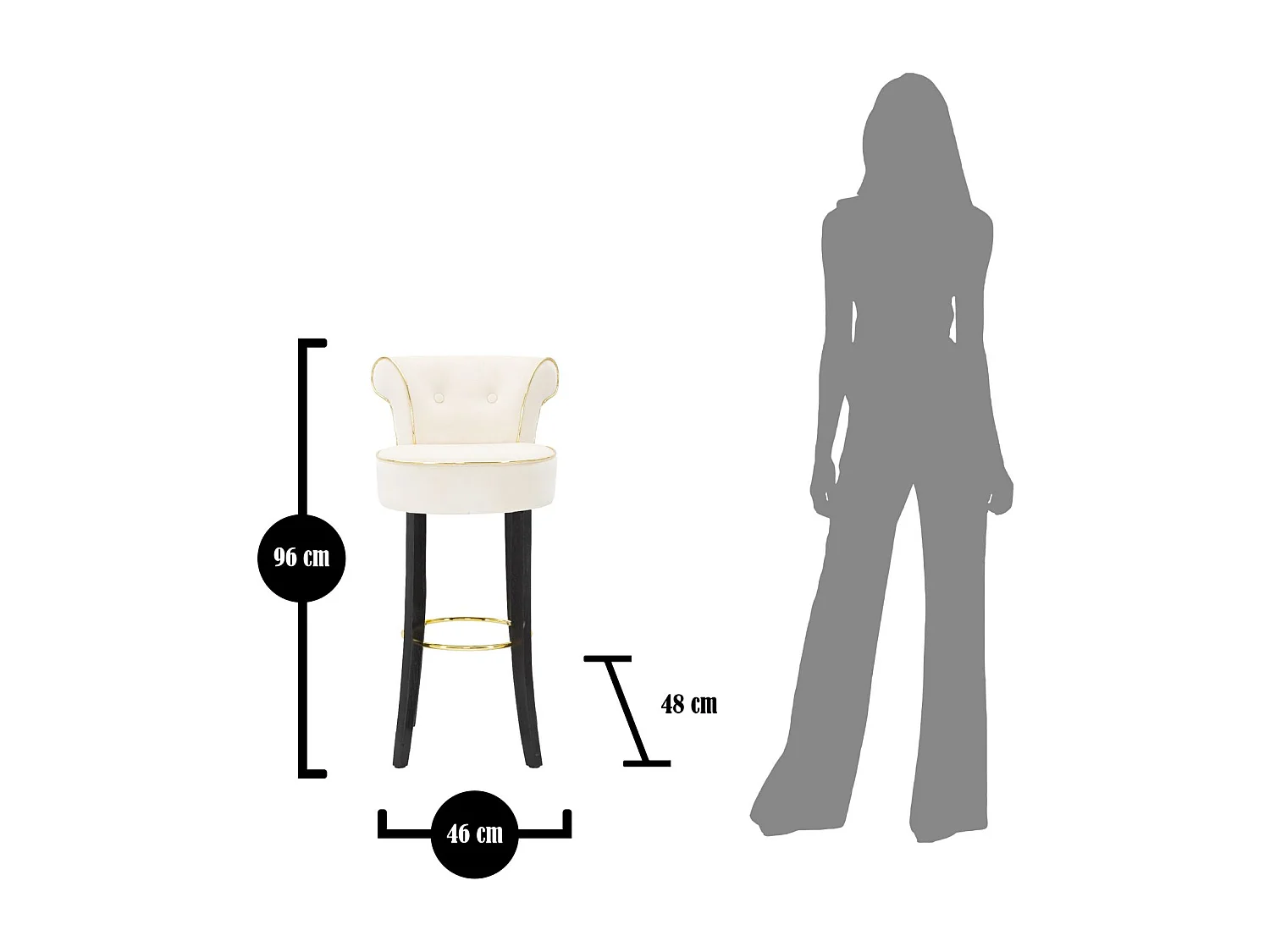 Tabouret de Bar en Velours "Luxy" 96cm Crème