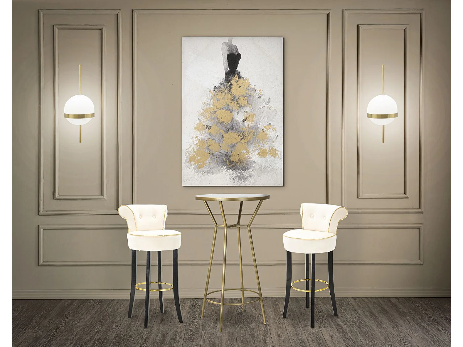 Tabouret de Bar en Velours "Luxy" 96cm Crème