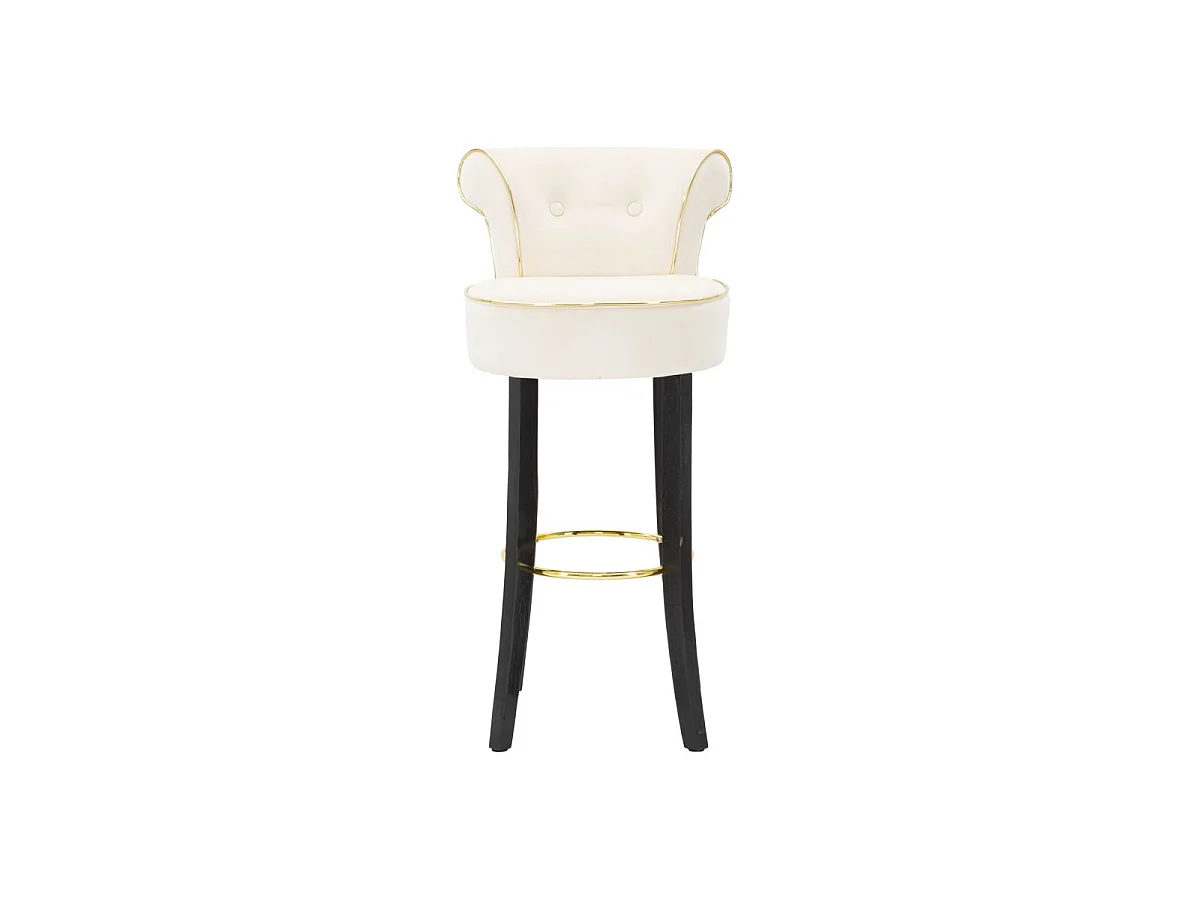 Banqueta de bar Luxy em veludo sintético creme - 46x48x96 cm - Encosto confortável e apoio para os pés em metal dourado - Design glamoroso essencial