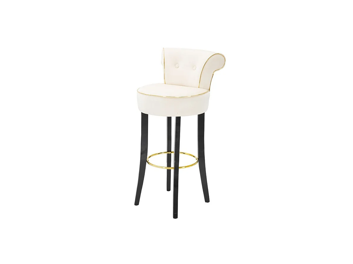 Banqueta de bar Luxy em veludo sintético creme - 46x48x96 cm - Encosto confortável e apoio para os pés em metal dourado - Design glamoroso essencial