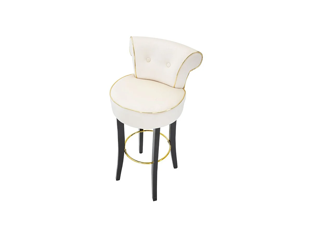 Banqueta de bar Luxy em veludo sintético creme - 46x48x96 cm - Encosto confortável e apoio para os pés em metal dourado - Design glamoroso essencial