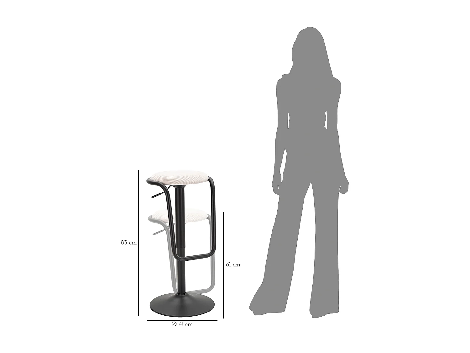 Tabouret de Bar Réglable en Tissu "Destiny" 61-83cm Noir & Blanc