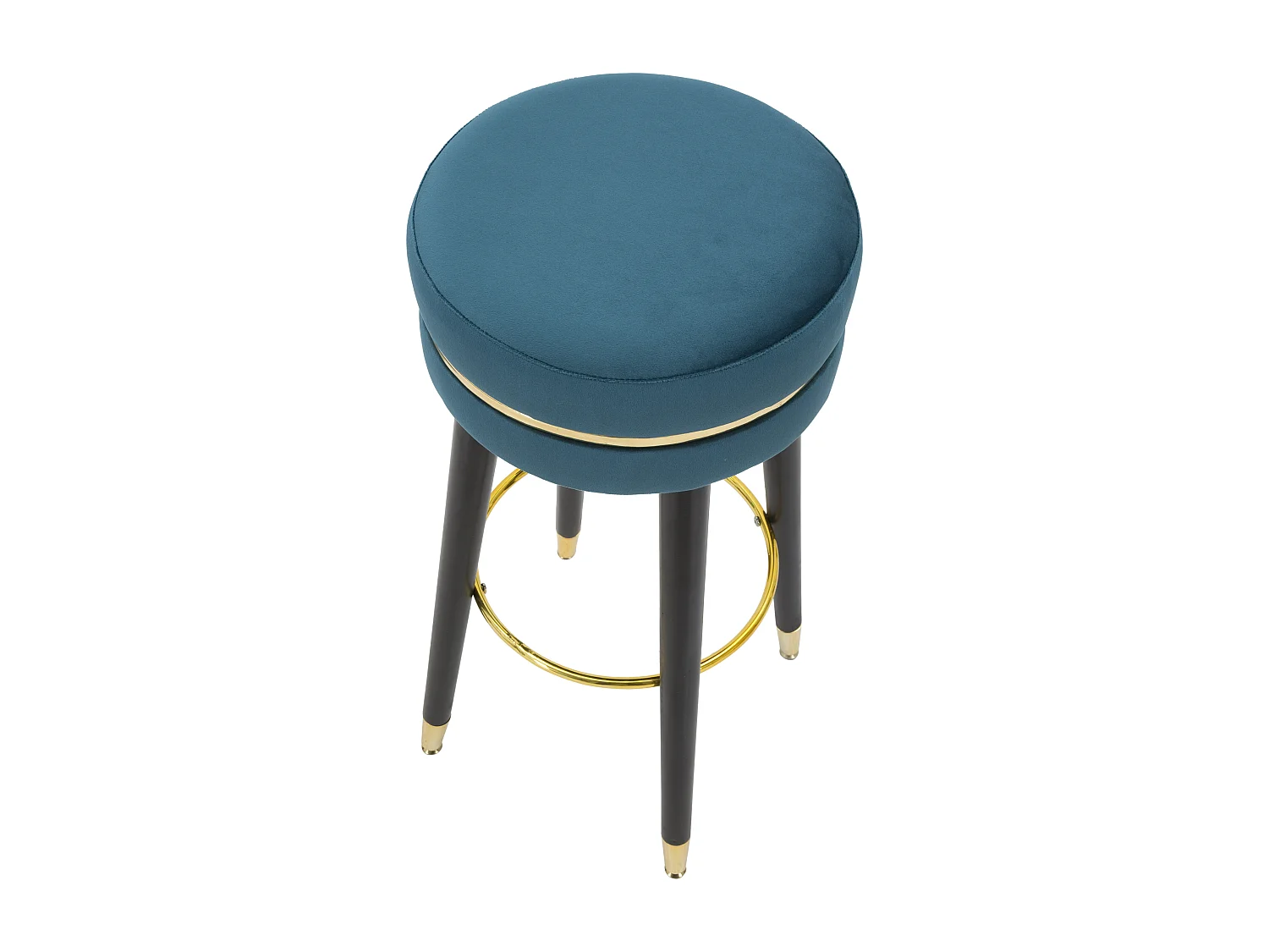 Sgabello bar rotondo in tessuto blu con gambe in legno Ø cm 35x74