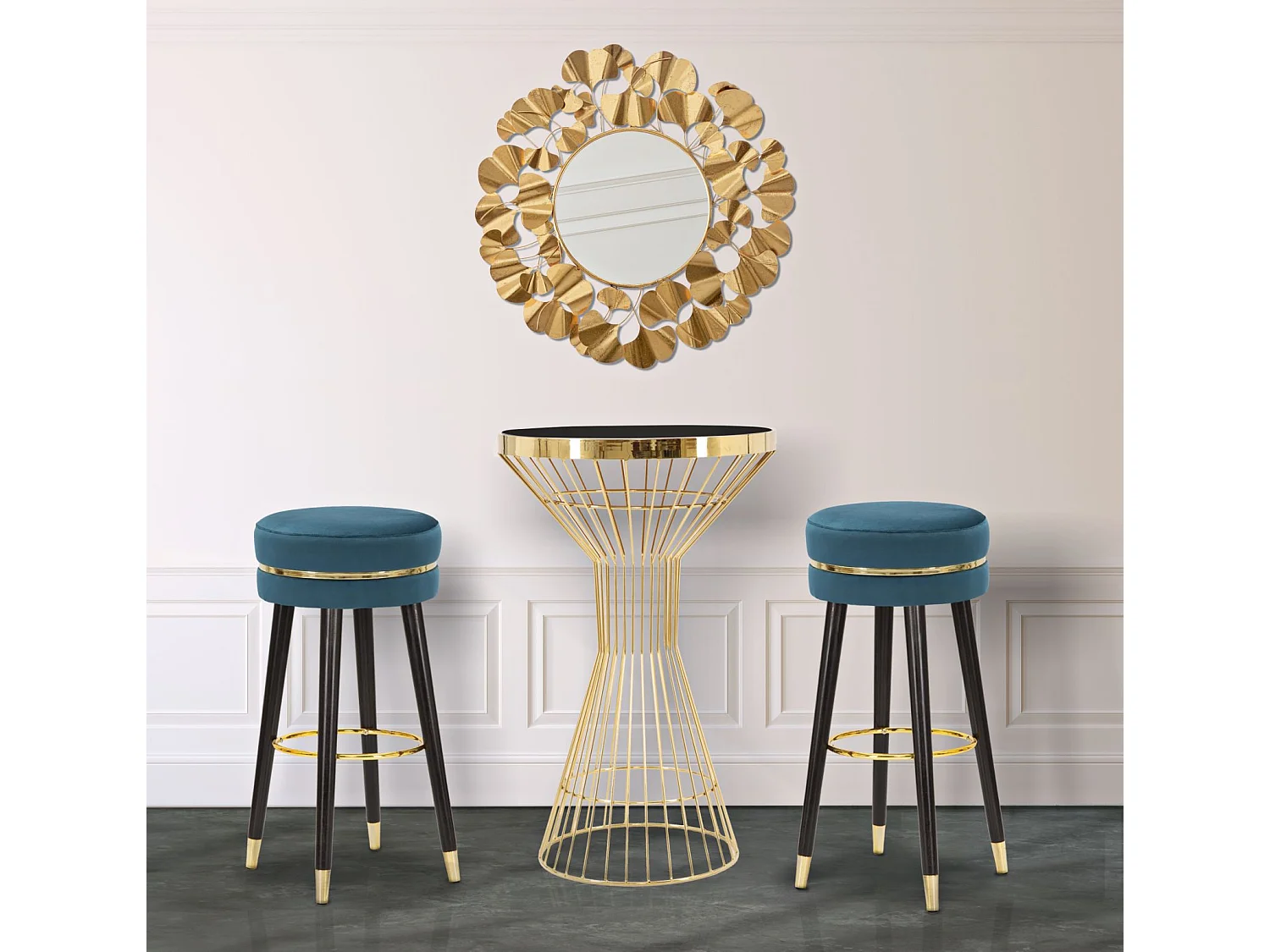 Tabouret de Bar Design "Paris" 74cm Bleu & Or