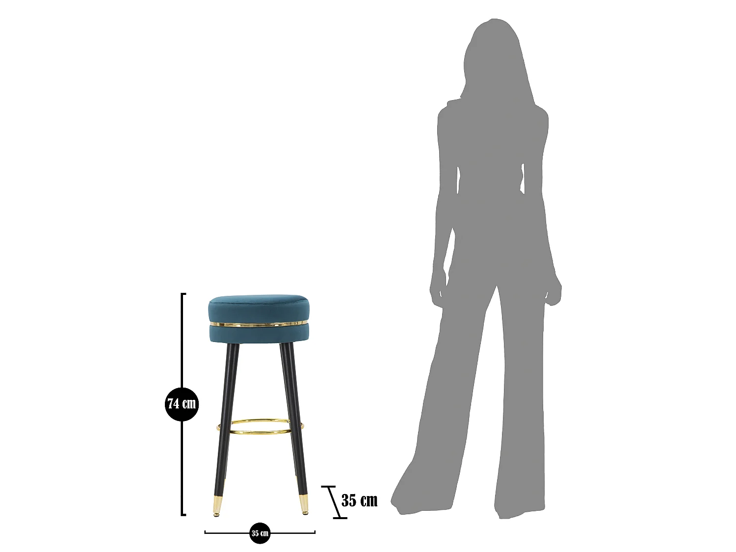 Tabouret de Bar Design "Paris" 74cm Bleu & Or