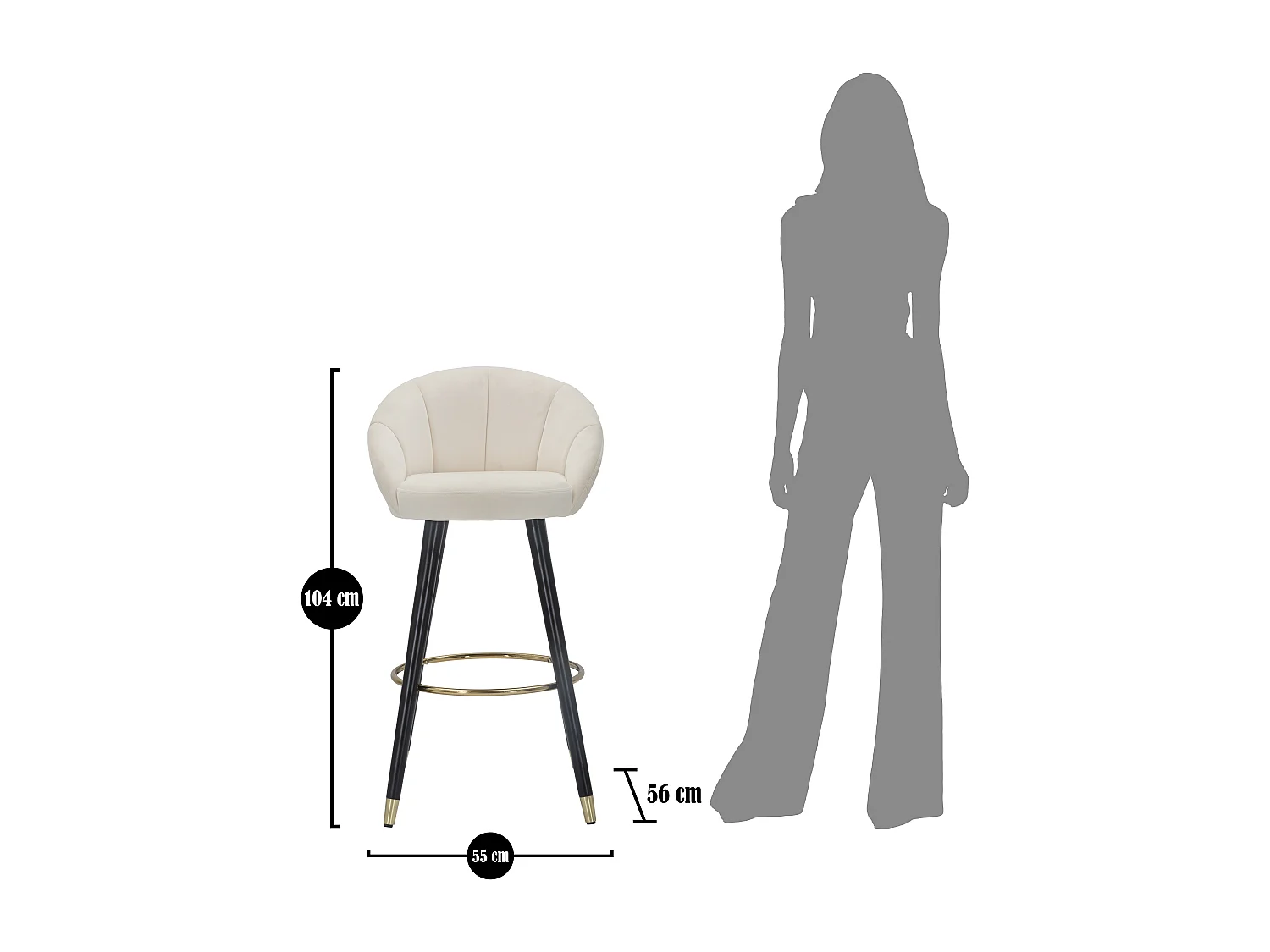 Banco alto para cozinha em veludo com pés em madeira preta e dourada H80cm Praga Mauro Ferretti