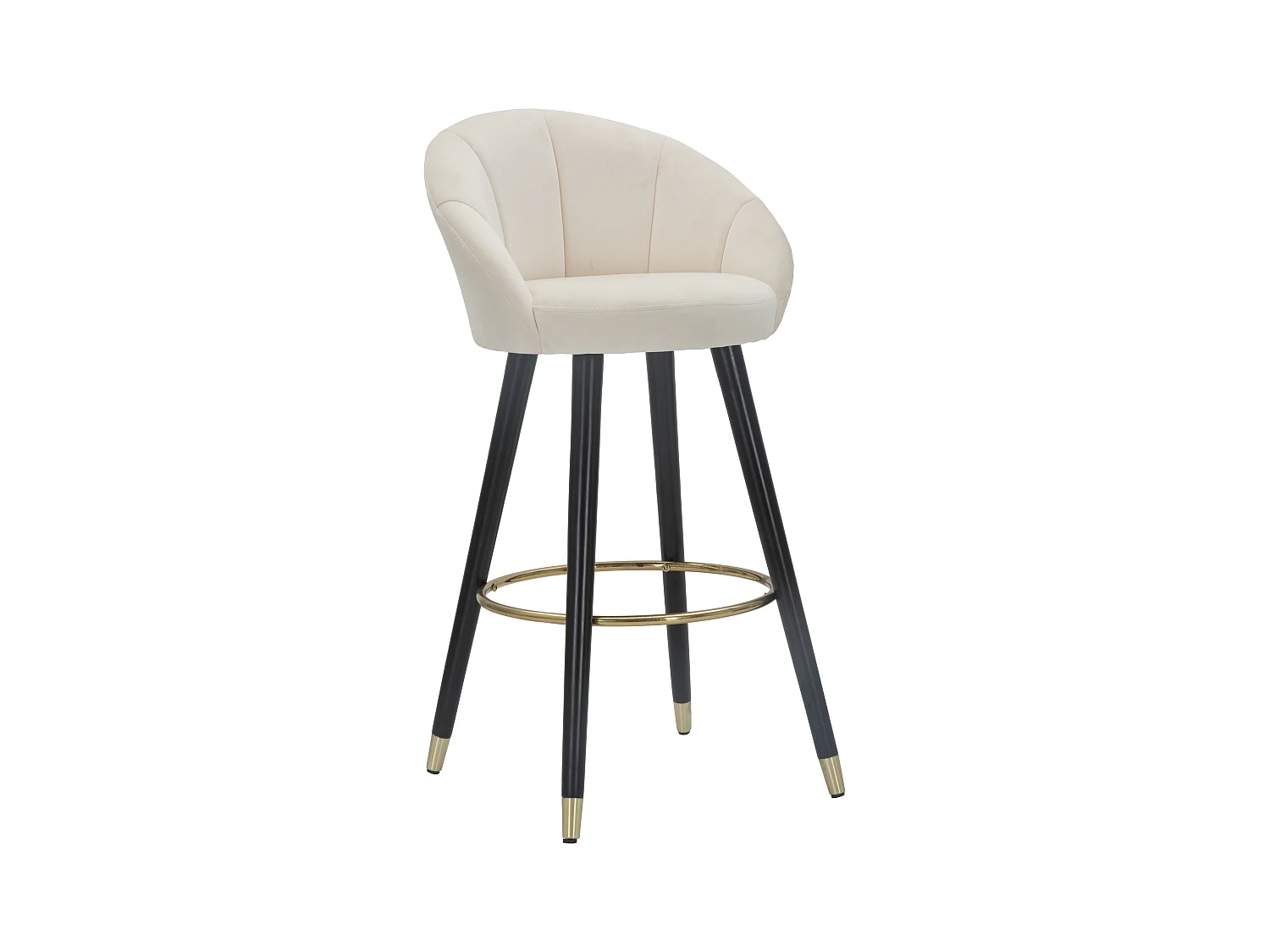 Tabouret de Bar Prague en Velours Crème, Pieds en Bois et Métal Doré - 55x56x104 cm, Design Élégant et Raffiné