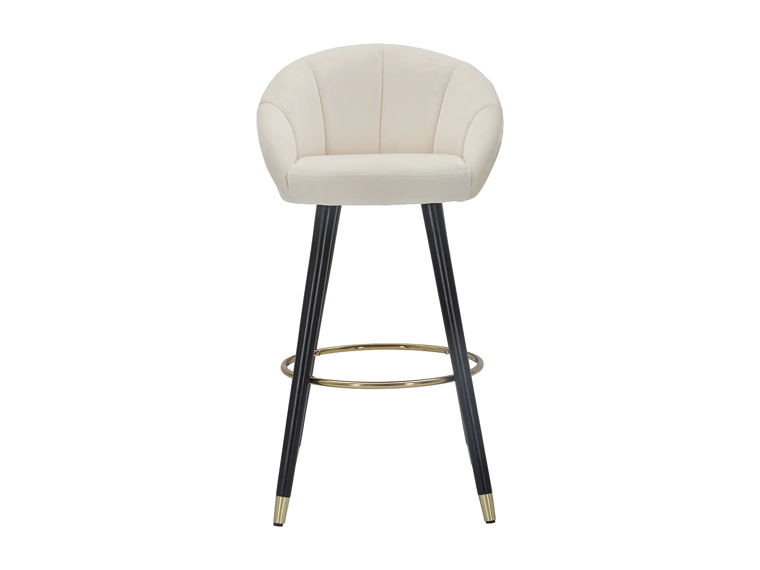 Barhocker Küche aus Samt mit schwarzen und goldenen Holzbeinen, Höhe 80cm Prague - Creme