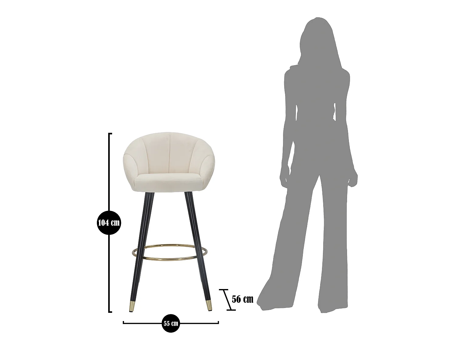 Tabouret de Bar Design "Prague" 104cm Crème