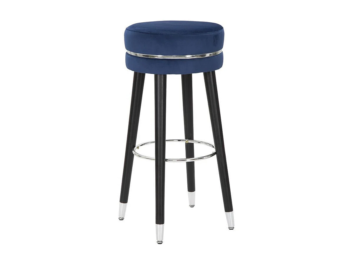 Ronde barkruk in blauwe stof met houten poten Ø cm 35x74