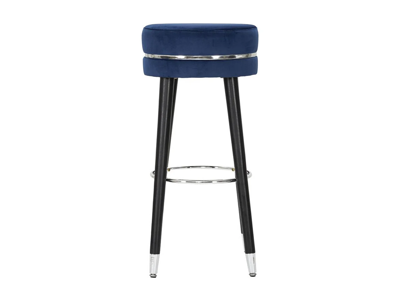 Ronde barkruk in blauwe stof met houten poten Ø cm 35x74