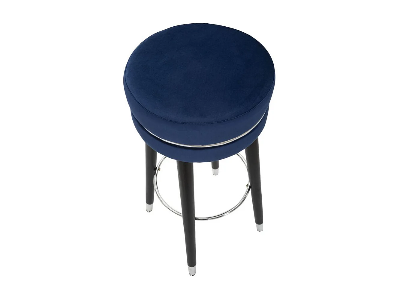 Ronde barkruk in blauwe stof met houten poten Ø cm 35x74