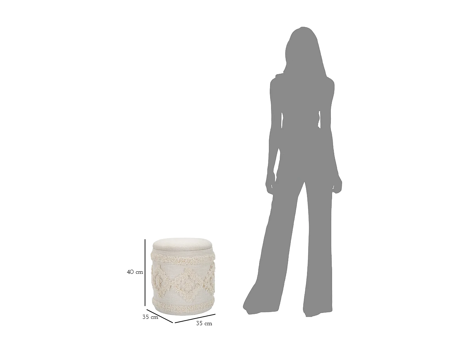 Pouf de rangement rond en tissu beige Ø 35x40 cm