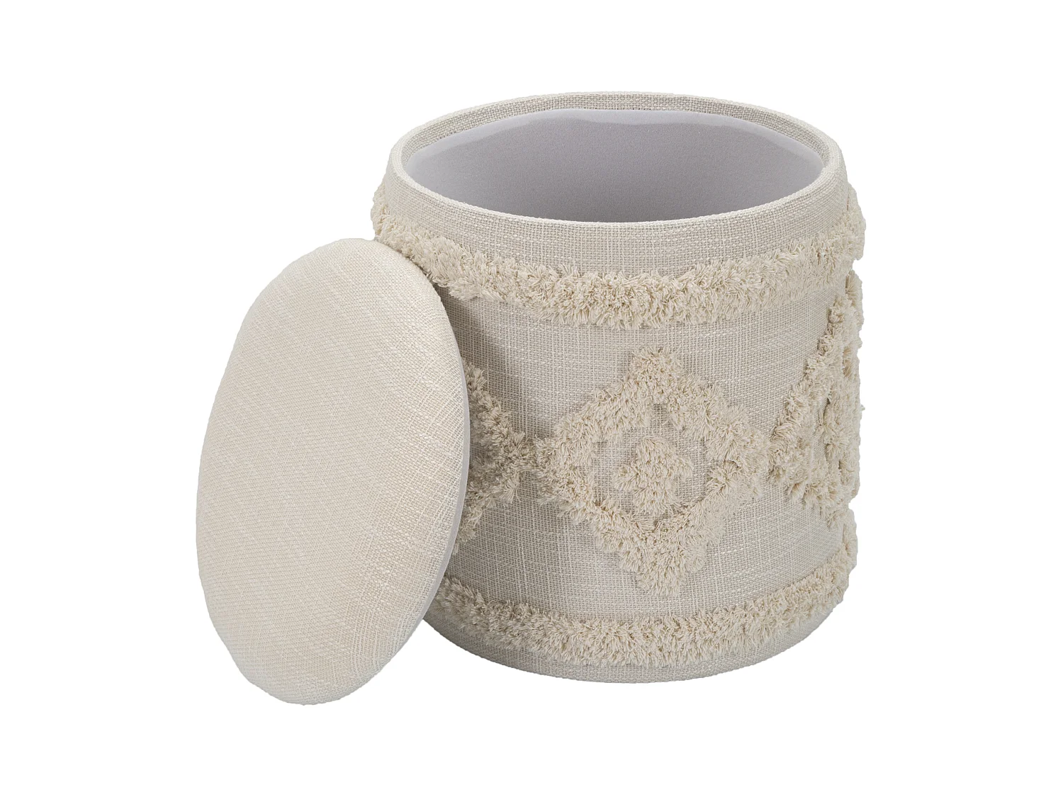 Pouff contenitore rotondo in tessuto beige Ø cm 35x40