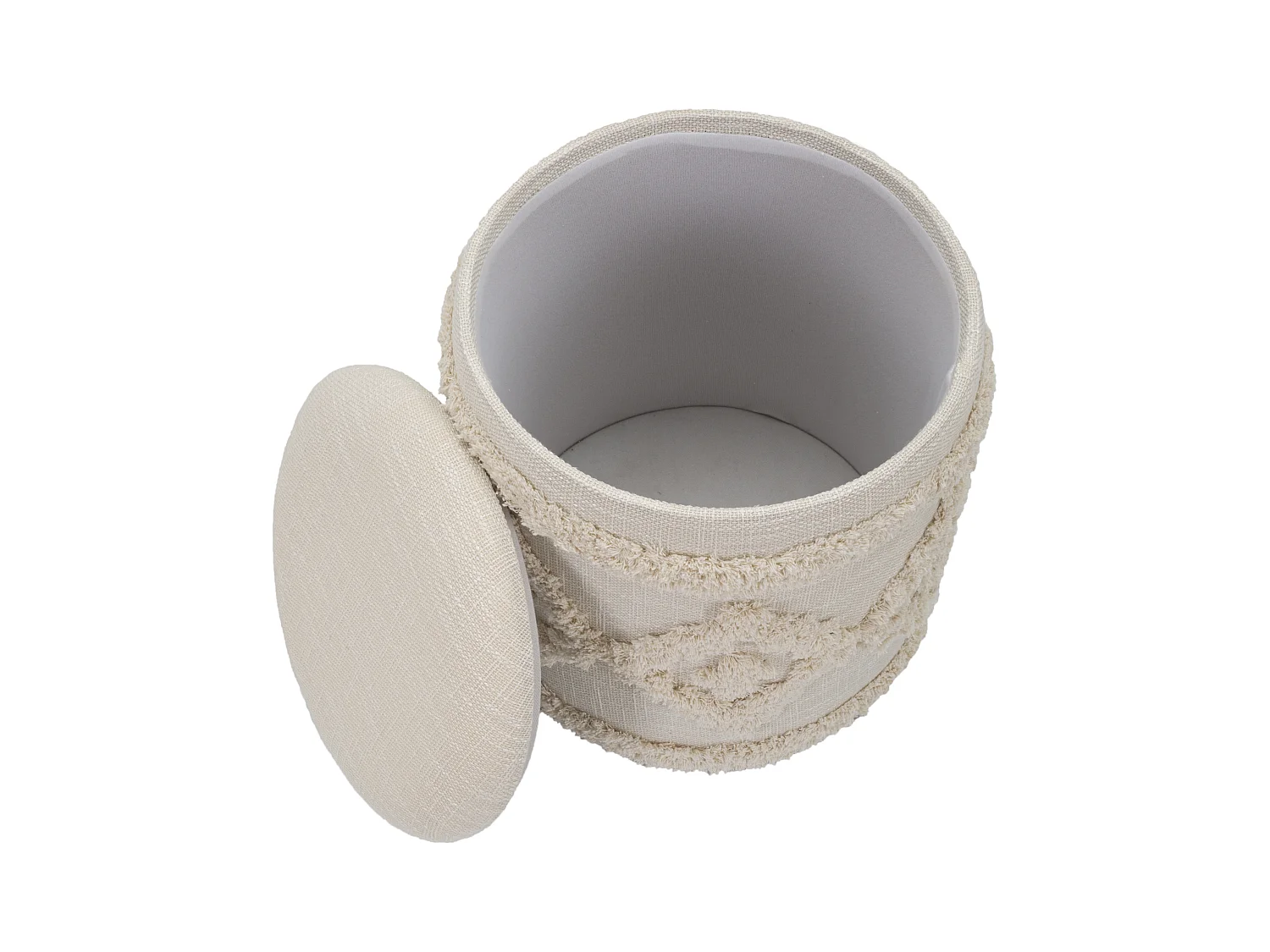 Pouff contenitore rotondo in tessuto beige Ø cm 35x40