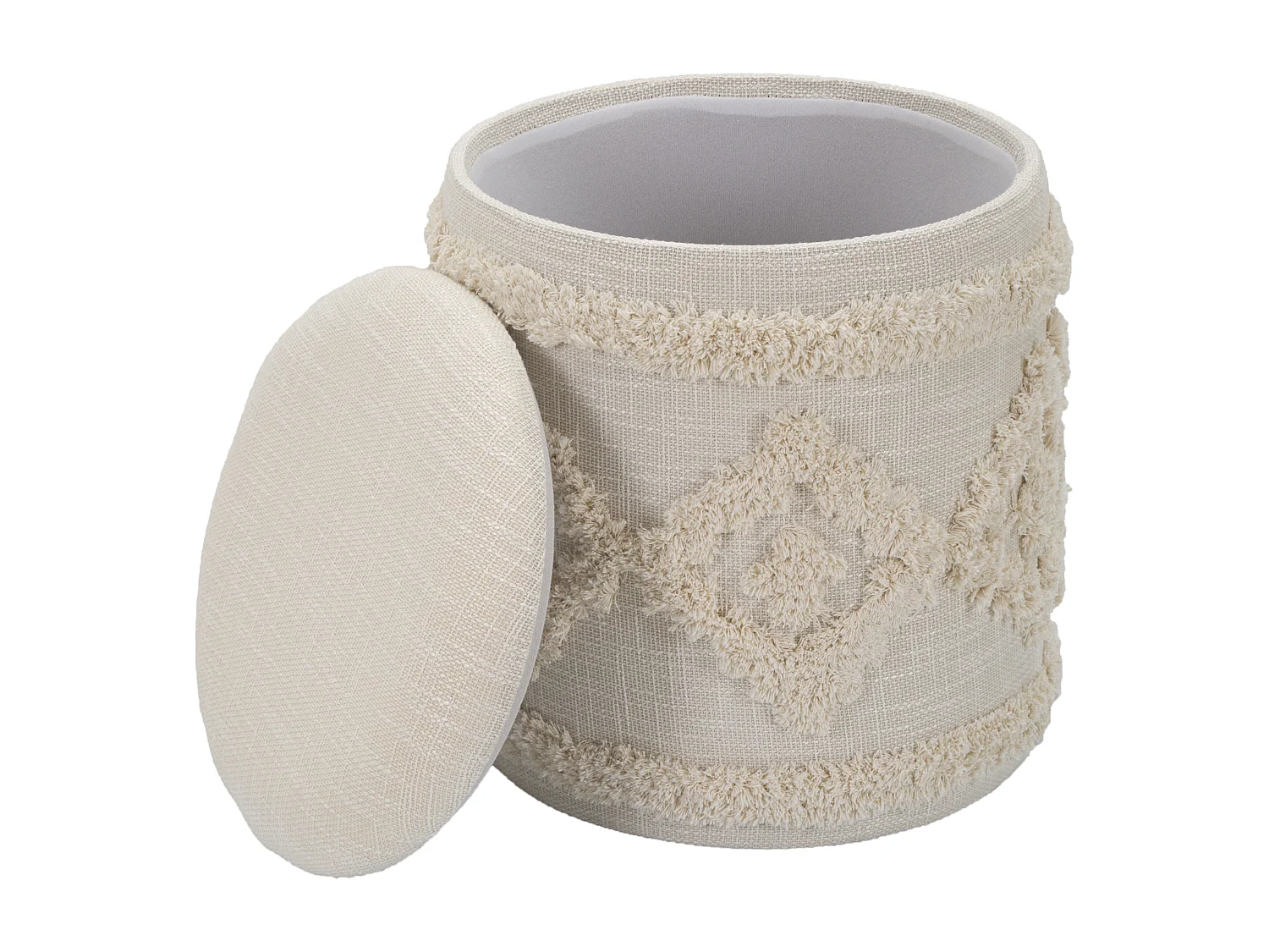 Pouf de rangement rond en tissu beige Ø 35x40 cm