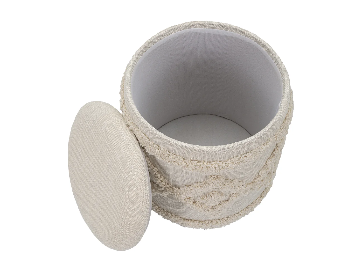 Pouf de rangement rond en tissu beige Ø 35x40 cm
