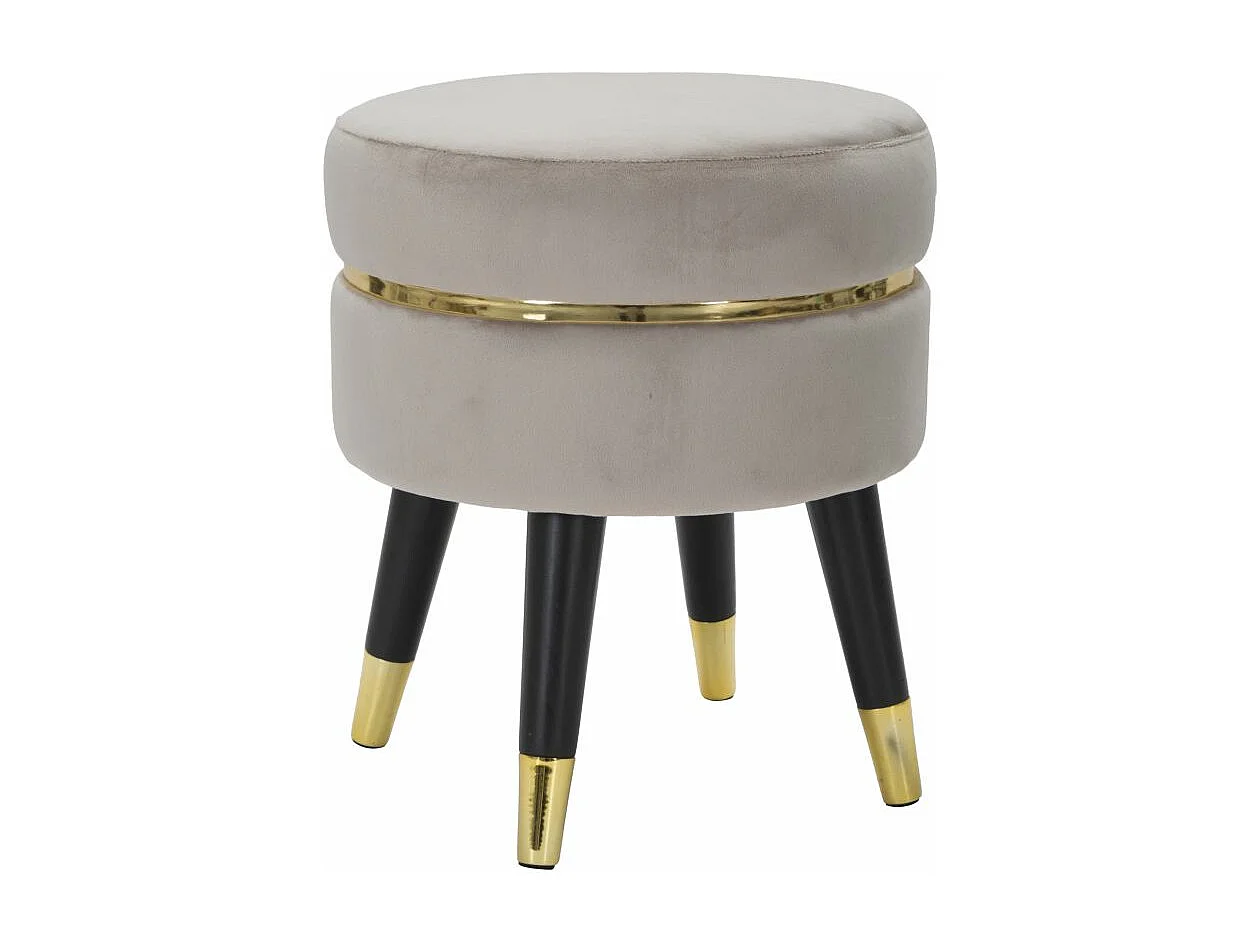 Pouf rotondo in tessuto grigio con gambe in legno Ø cm 35X40,5