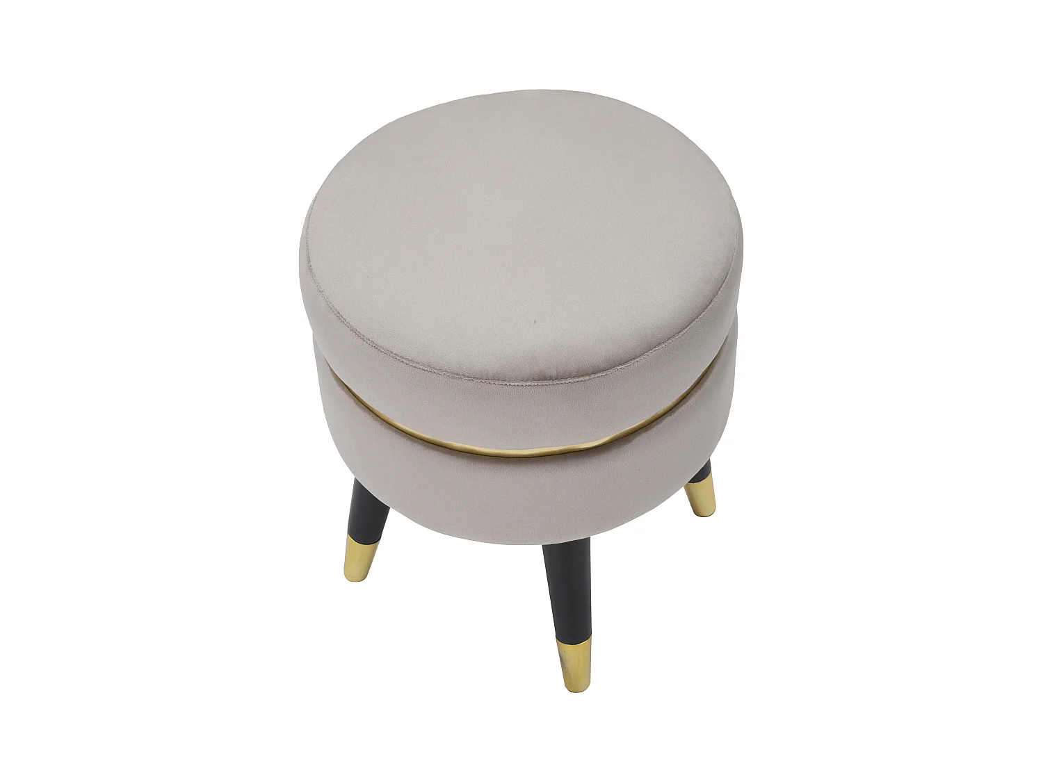 Pouf rotondo in tessuto grigio con gambe in legno Ø cm 35X40,5
