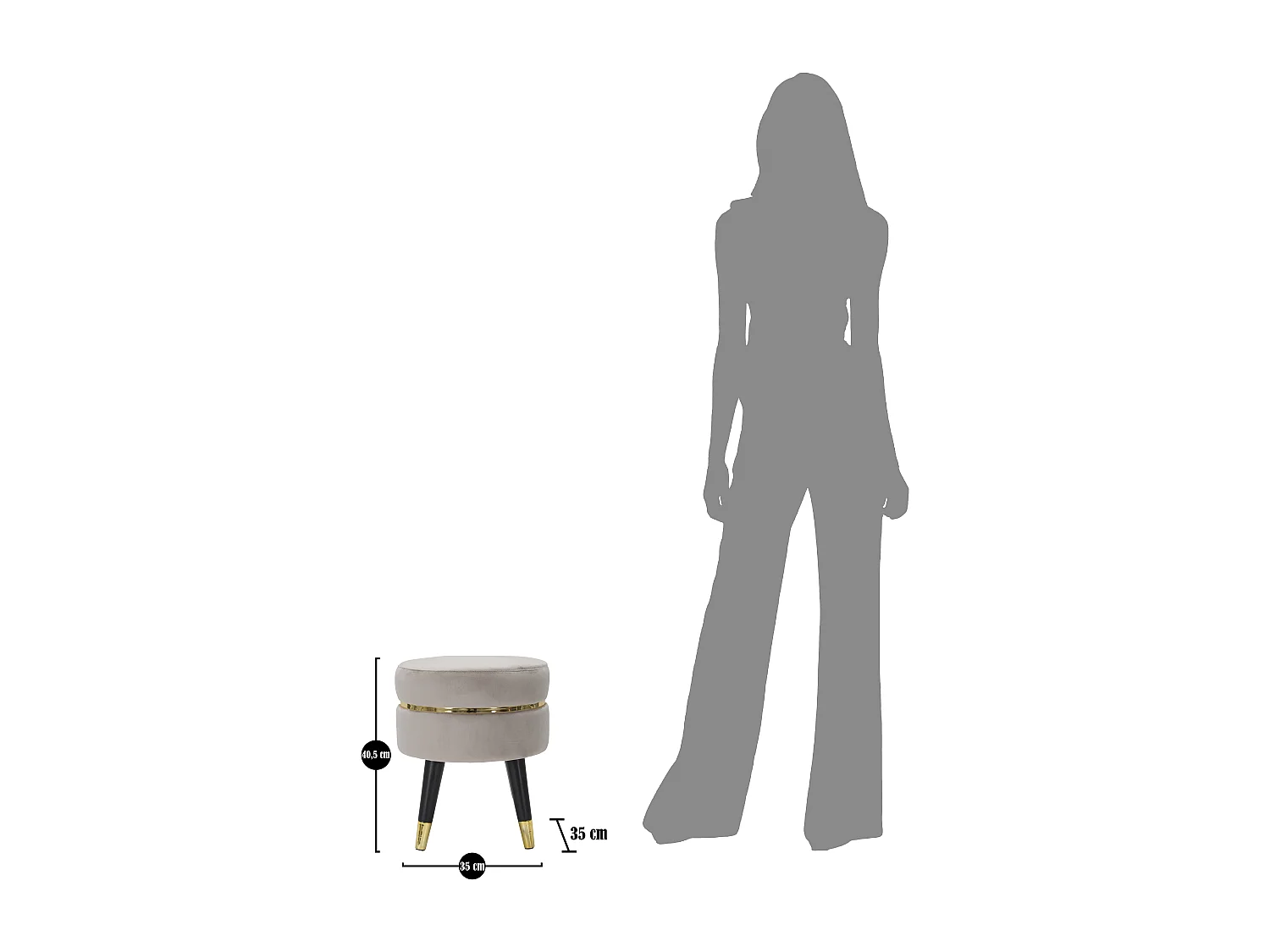 Tabouret Design "Paris" 40cm Gris & Or