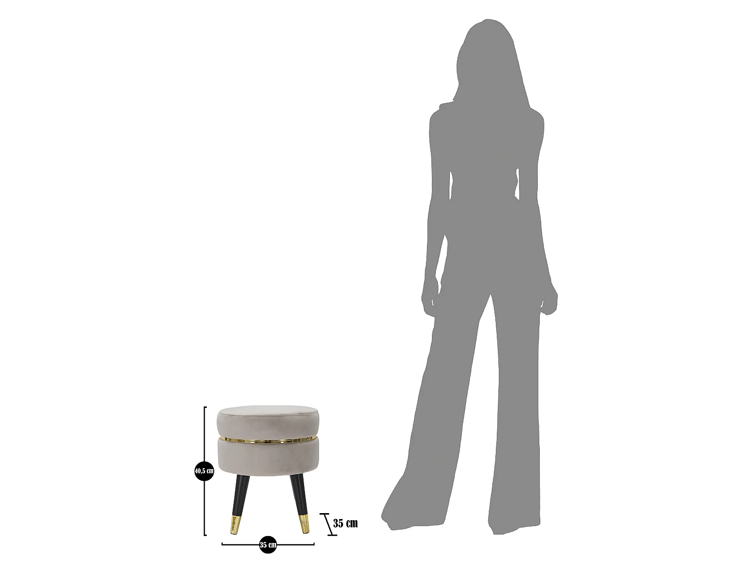 Ronde poef in grijze stof met houten poten Ø cm 35X40,5