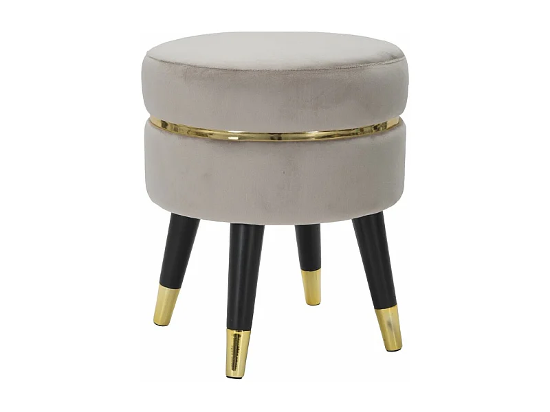 Pouf rotondo in tessuto grigio con gambe in legno Ø cm 35X40,5